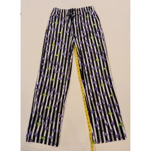 Beetlejuice Lounge Pants Size M Black White Purple Green Stripes Pajama Bottoms